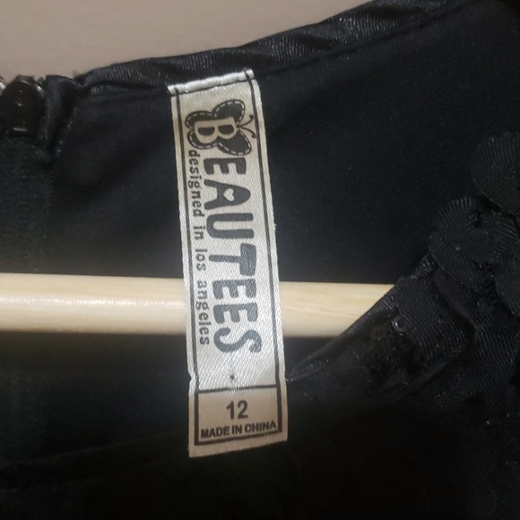 Girls size 12 black dress with Rose's and sequins - Picture 2 of 8